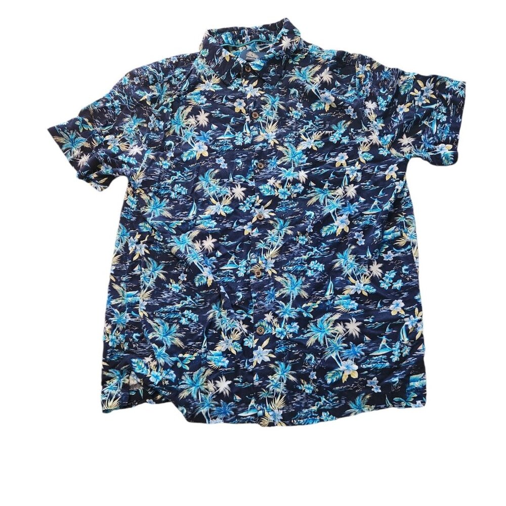 Havana Jim Hawaiian Shirt 100% Rayon Resort‎ Floral Vacation Blue Medium EUC